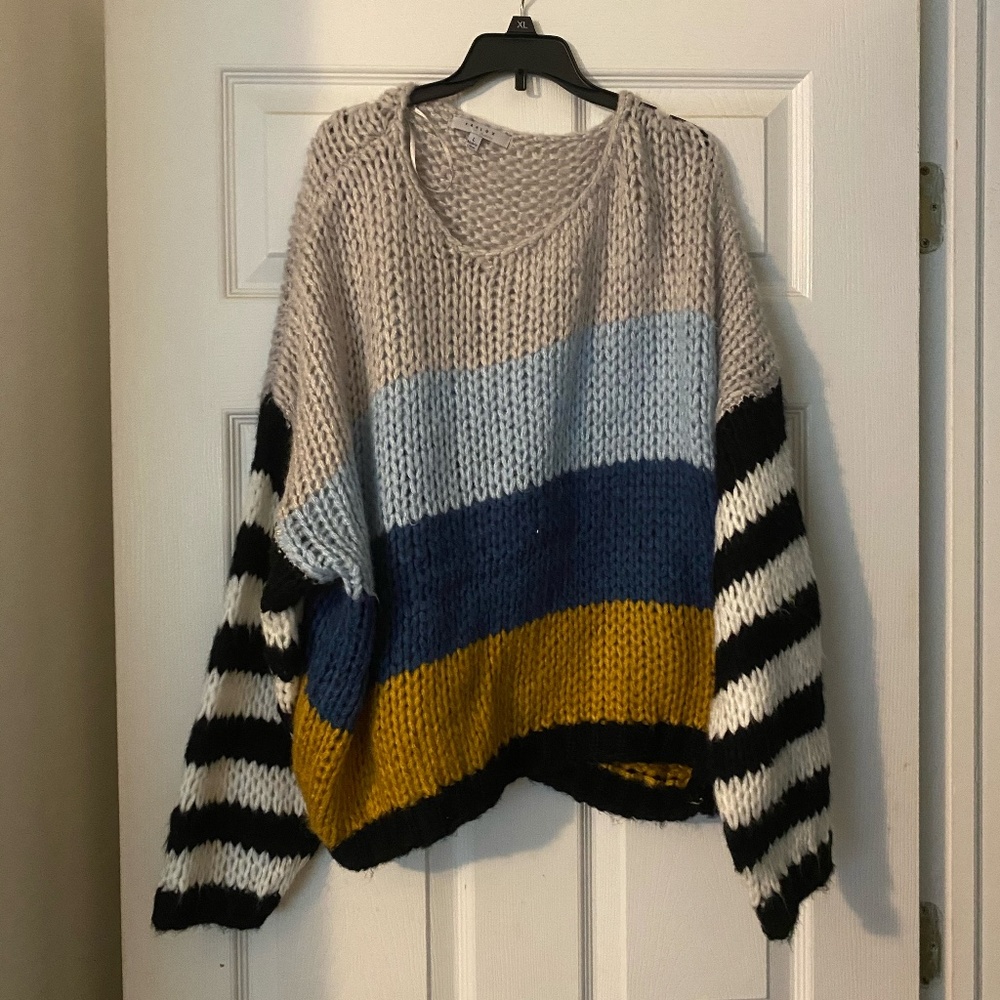 Favlux Striped Balloon Sleeve Knitted Multicolor Sweater